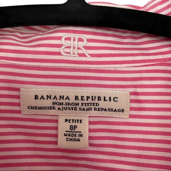 Banana Republic pink/white micro stripe long sleeve button down casual top NWOT - Picture 2 of 5